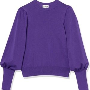 (1707) The Drop Women Vivienne Padded-Shoulder Balloon-Sleeve Crew-Neck Sweater